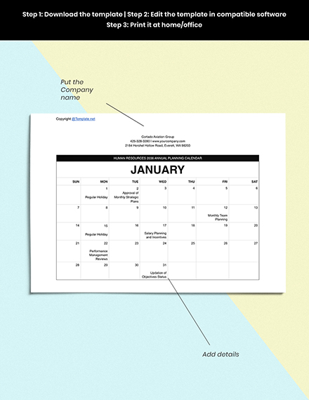Free Printable HR Calendar Template Download