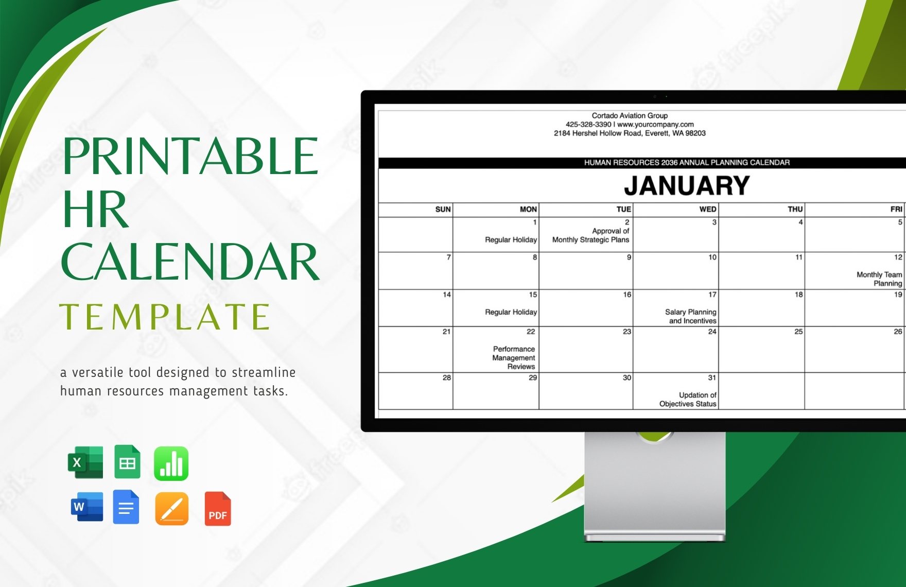 Printable HR Calendar Template in Word, Google Docs, Excel, PDF, Google Sheets, Apple Pages, Apple Numbers