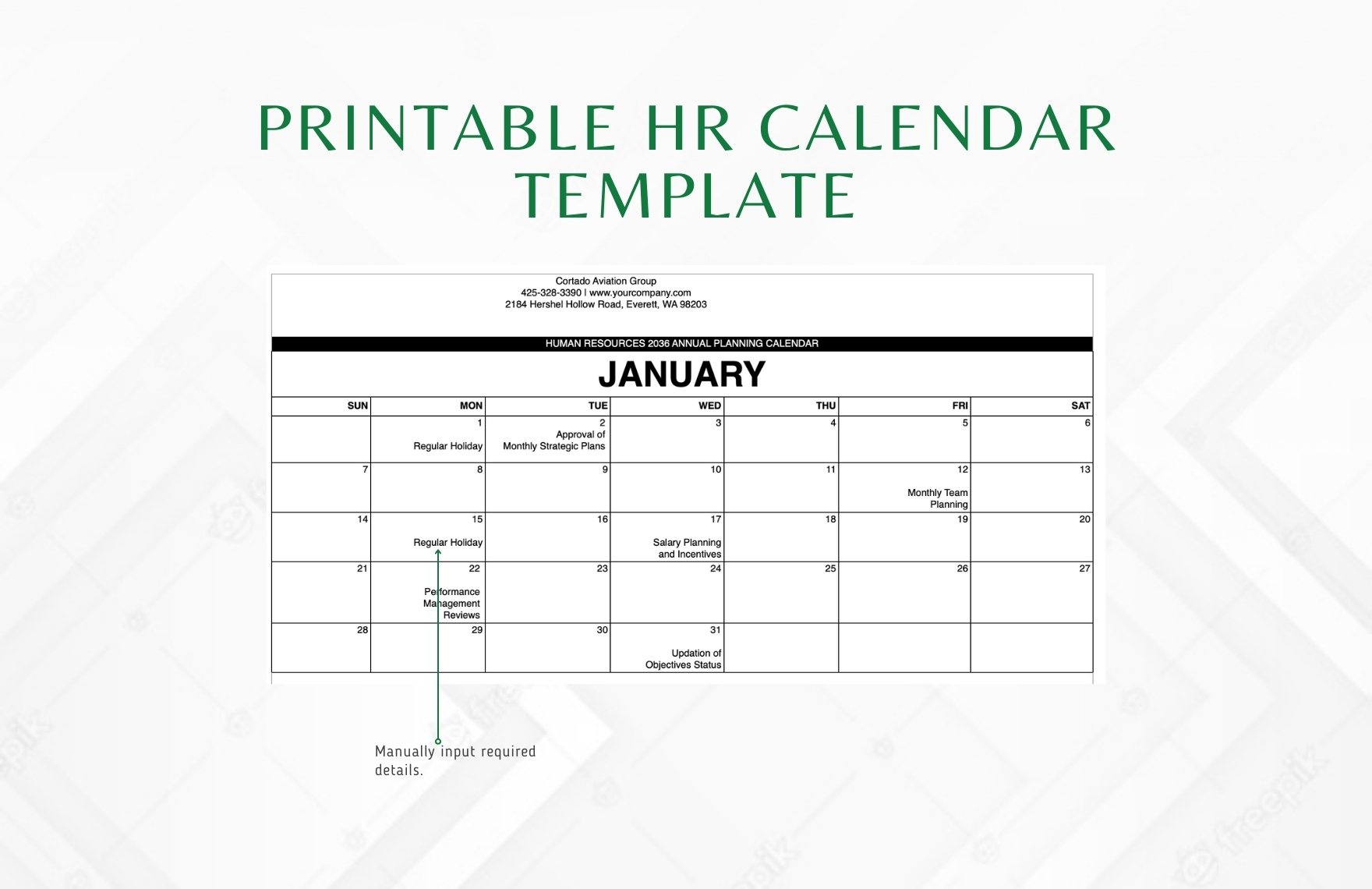Printable HR Calendar Template