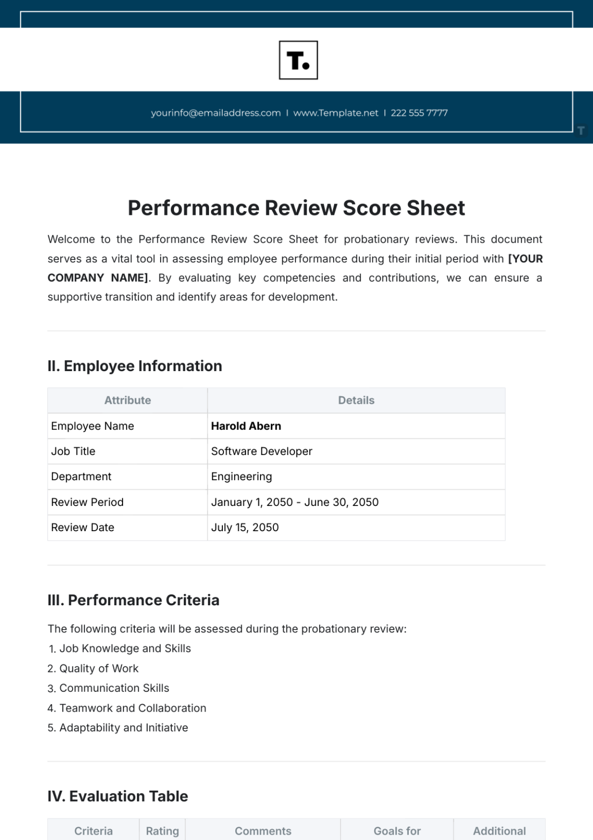 Performance Review Score Sheet Template - Edit Online & Download