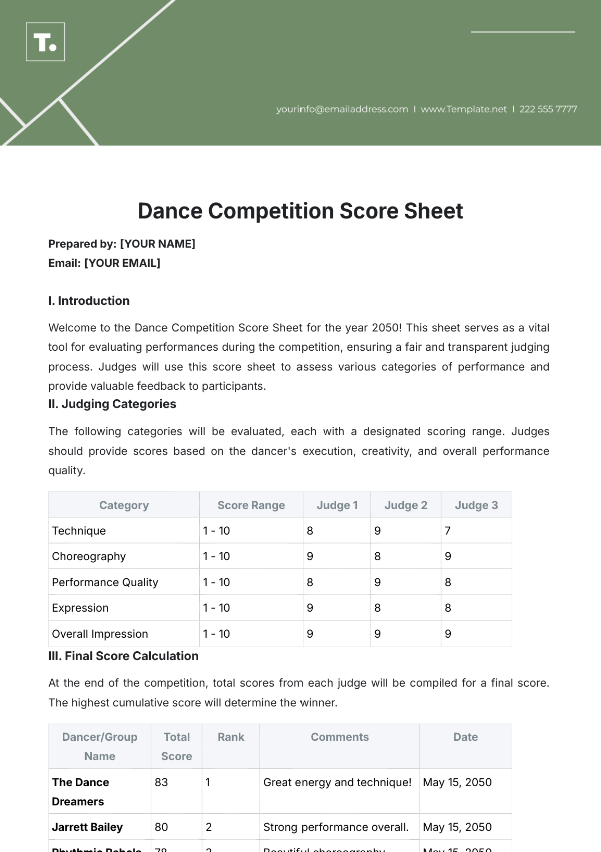 Dance Competition Score Sheet Template - Edit Online & Download