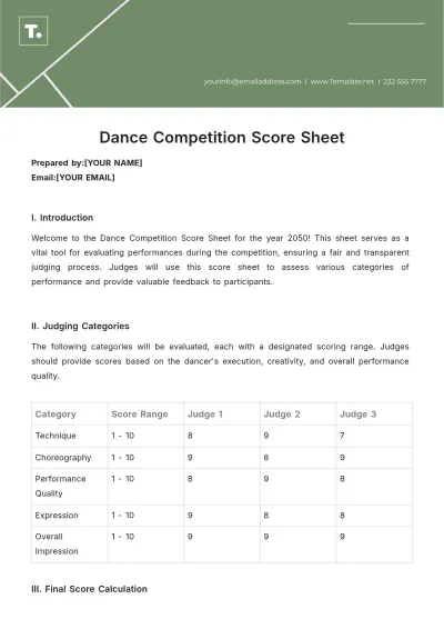Free Dance Competition Score Sheet Template to Edit Online