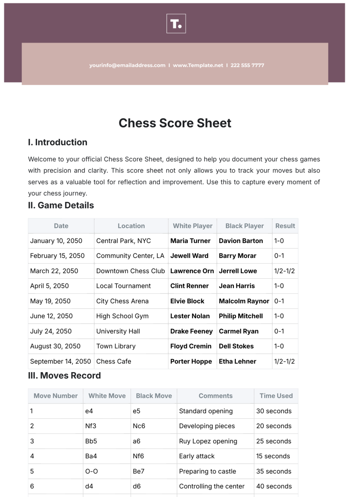 Chess Score Sheet Template - Edit Online & Download