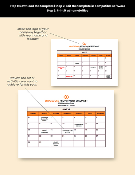 HR Annual Planning Calendar Template Excel Word Apple Numbers 