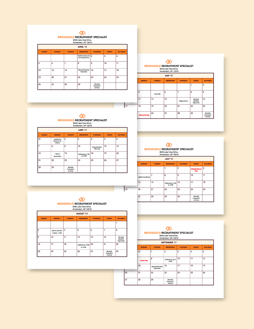 HR Annual Planning Calendar Template Word Excel PDF Apple Pages 