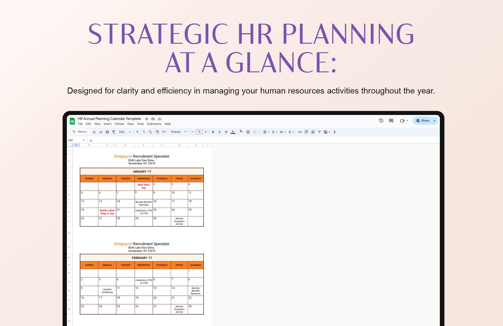 HR Annual Planning Calendar Template