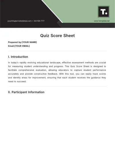 Free Quiz Score Sheet Template to Edit Online | Template.net to Edit Online
