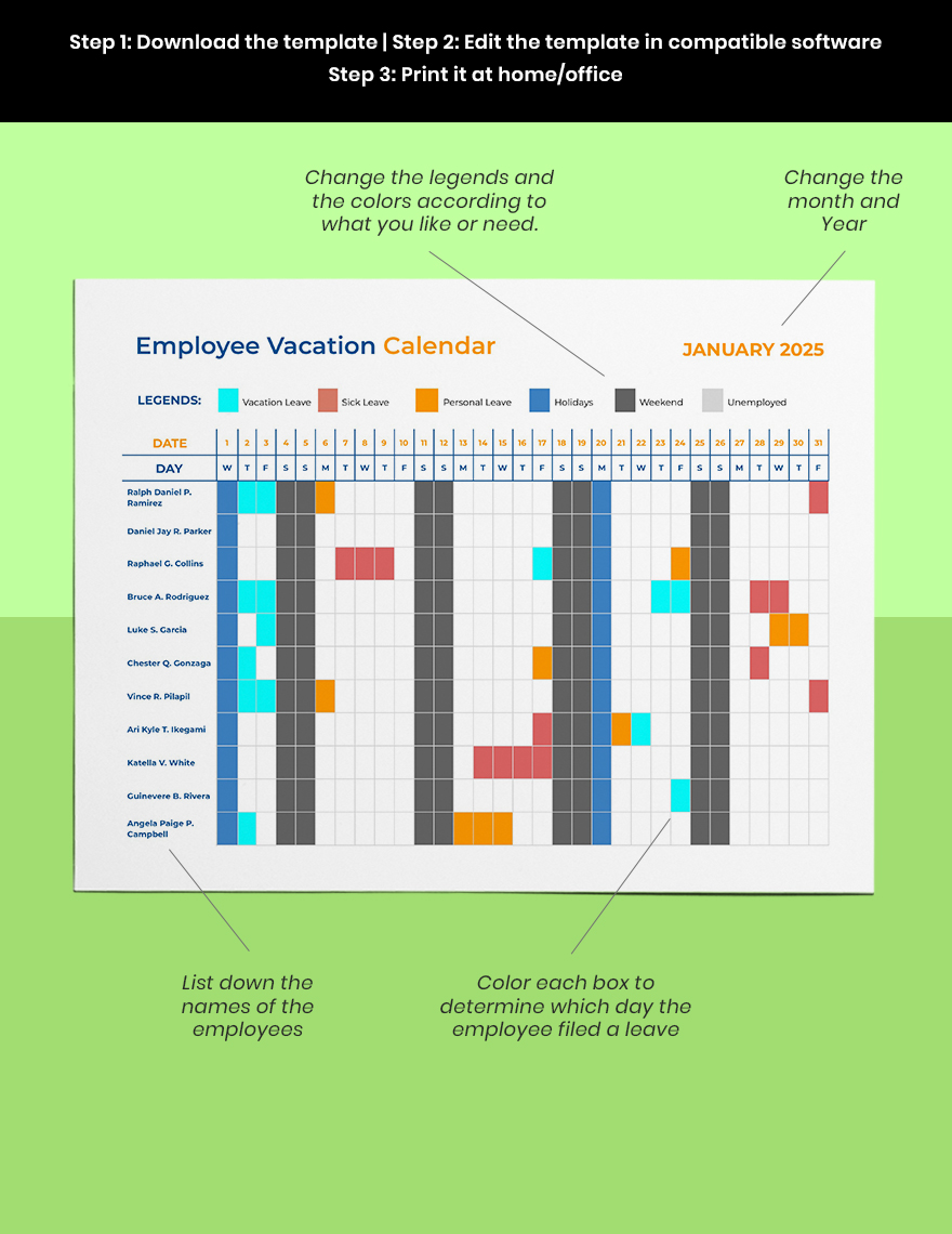 Employee Vacation Calendar Template Download in Word, Google Docs