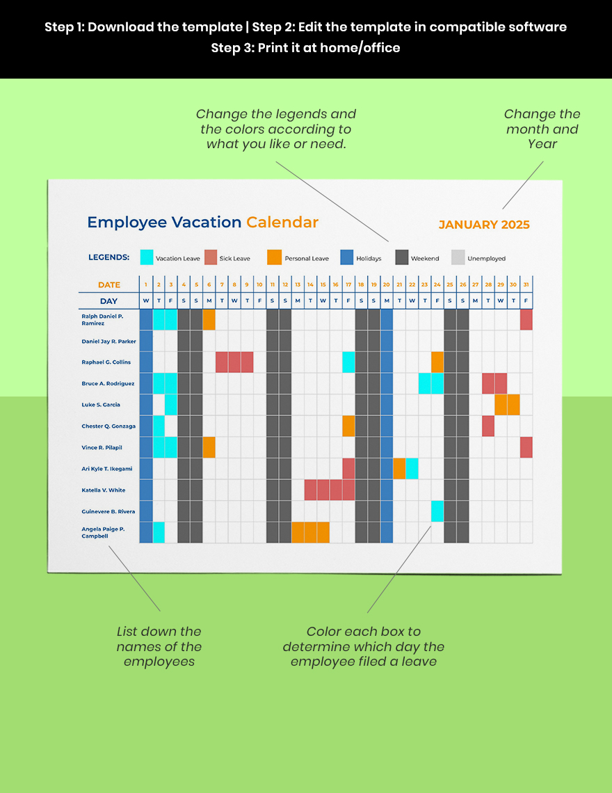 Employee Vacation Calendar Template Google Docs Google Sheets Excel 