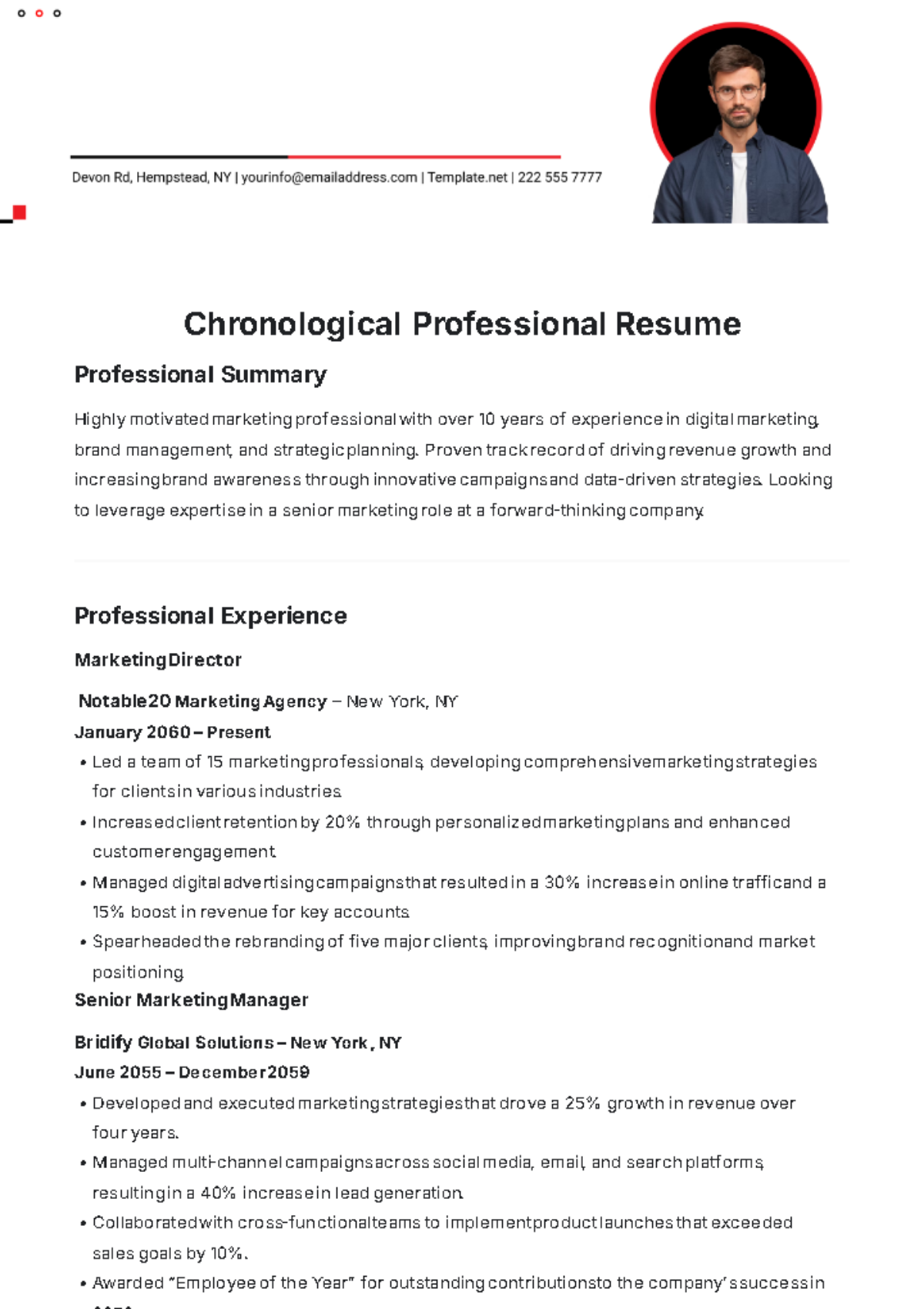 Chronological Professional Resume Template - Edit Online & Download