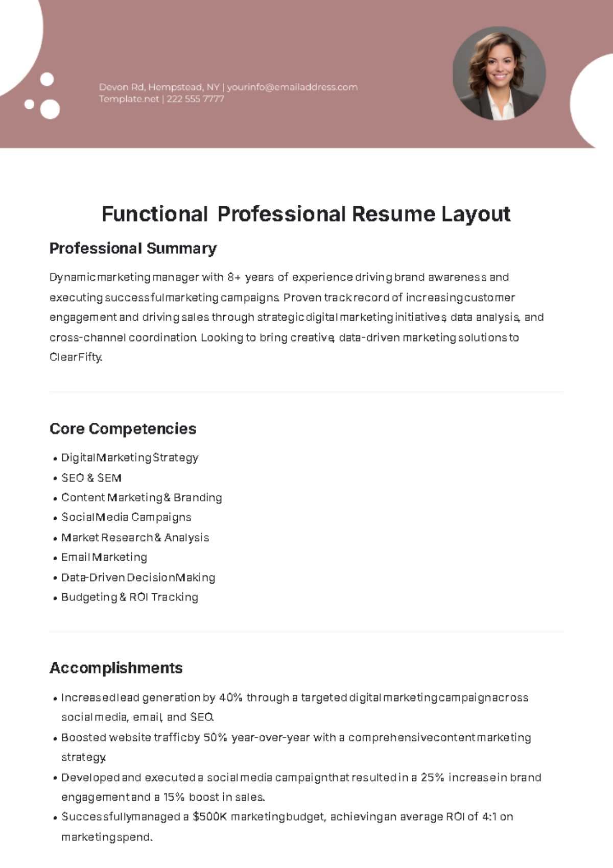 Functional Professional Resume Layout Template