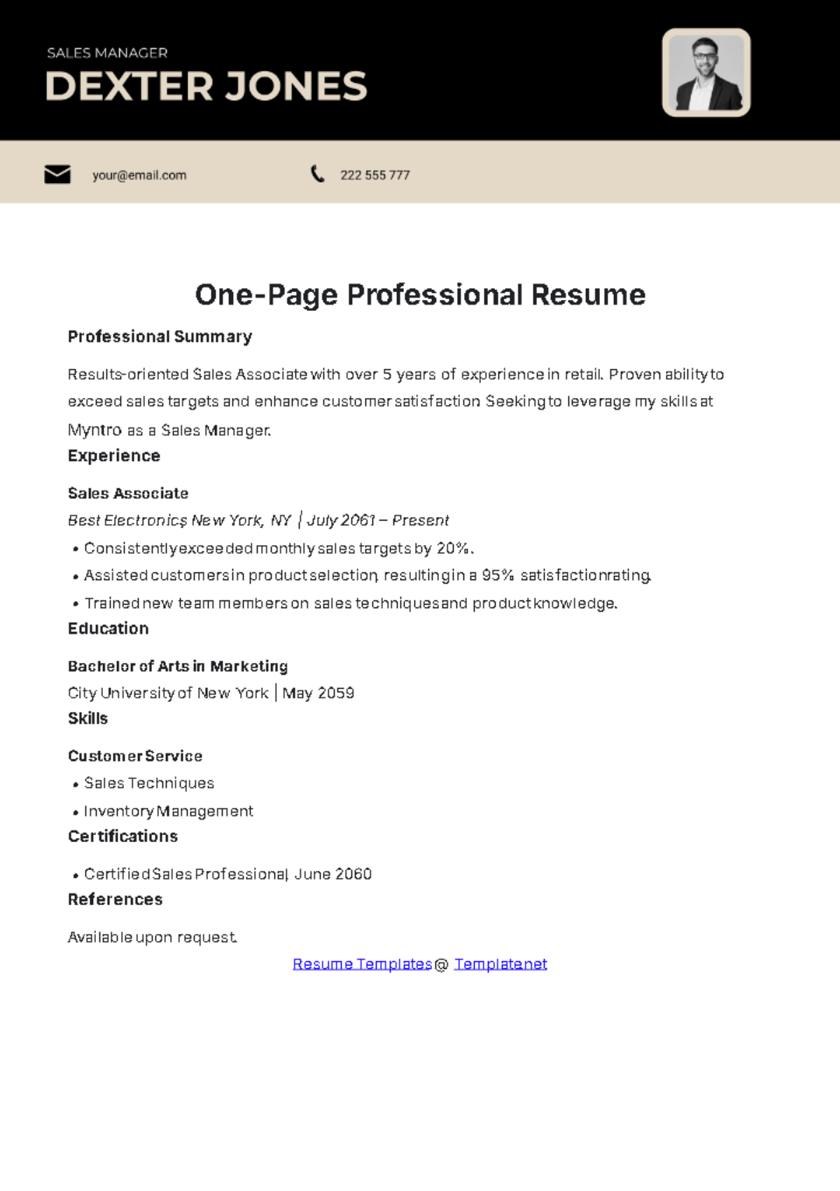 One-Page Professional Resume Template