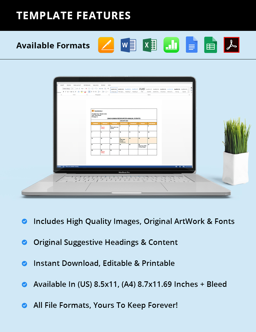 HR Annual Events Calendar Template Excel Word Apple Numbers Apple 