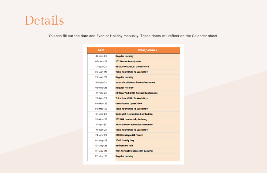 HR Annual Events Calendar Template Download in Word, Excel, PDF