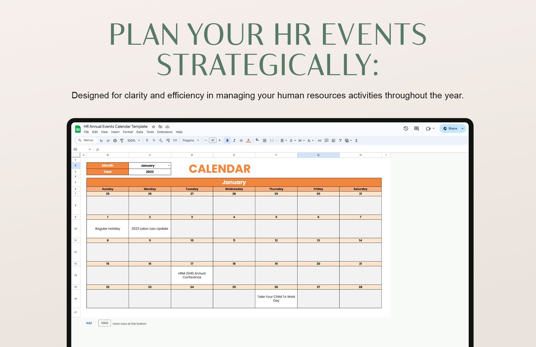 HR Annual Events Calendar Template