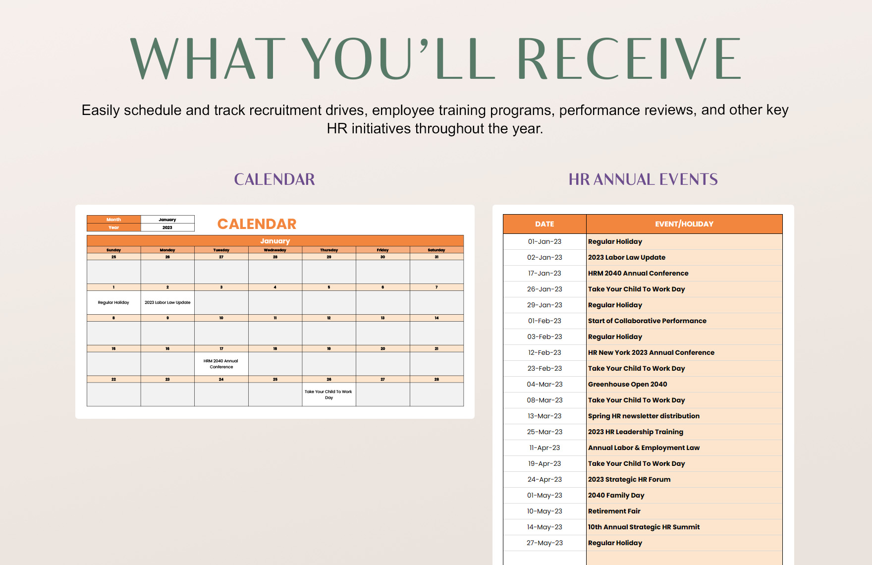 HR Annual Events Calendar Template