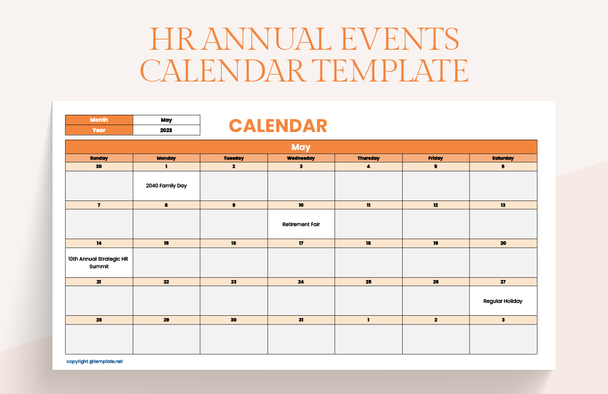 HR Annual Events Calendar Template