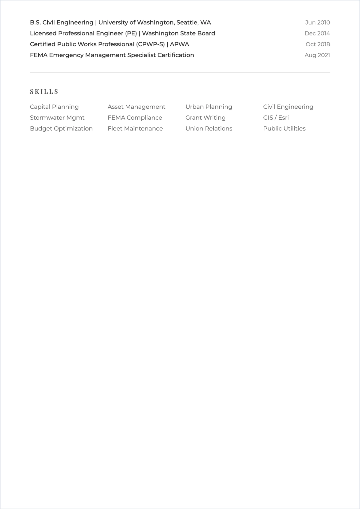 Free Public Works ATS Resume Template, AI Resume Builder