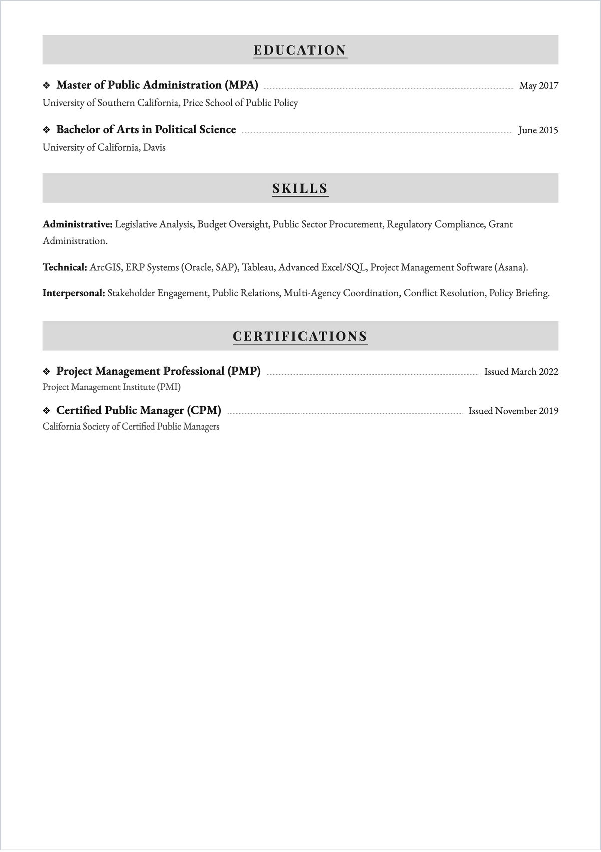 Free Government Worker ATS Resume Template, AI Resume Builder