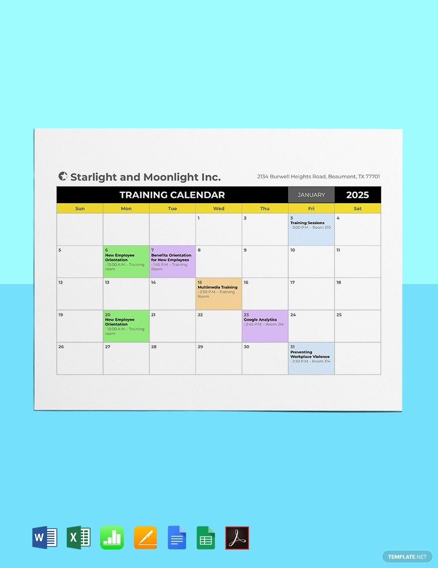 HR Training Calendar Template