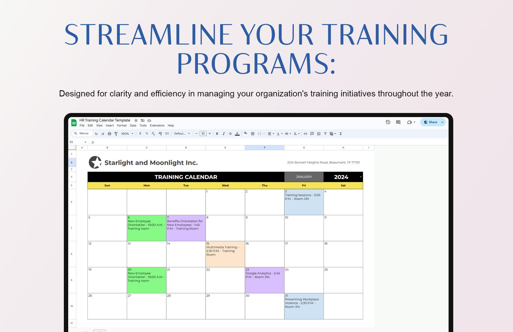 HR Training Calendar Template