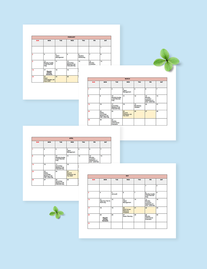 HR Activities Calendar Template Google Docs Google Sheets Excel 