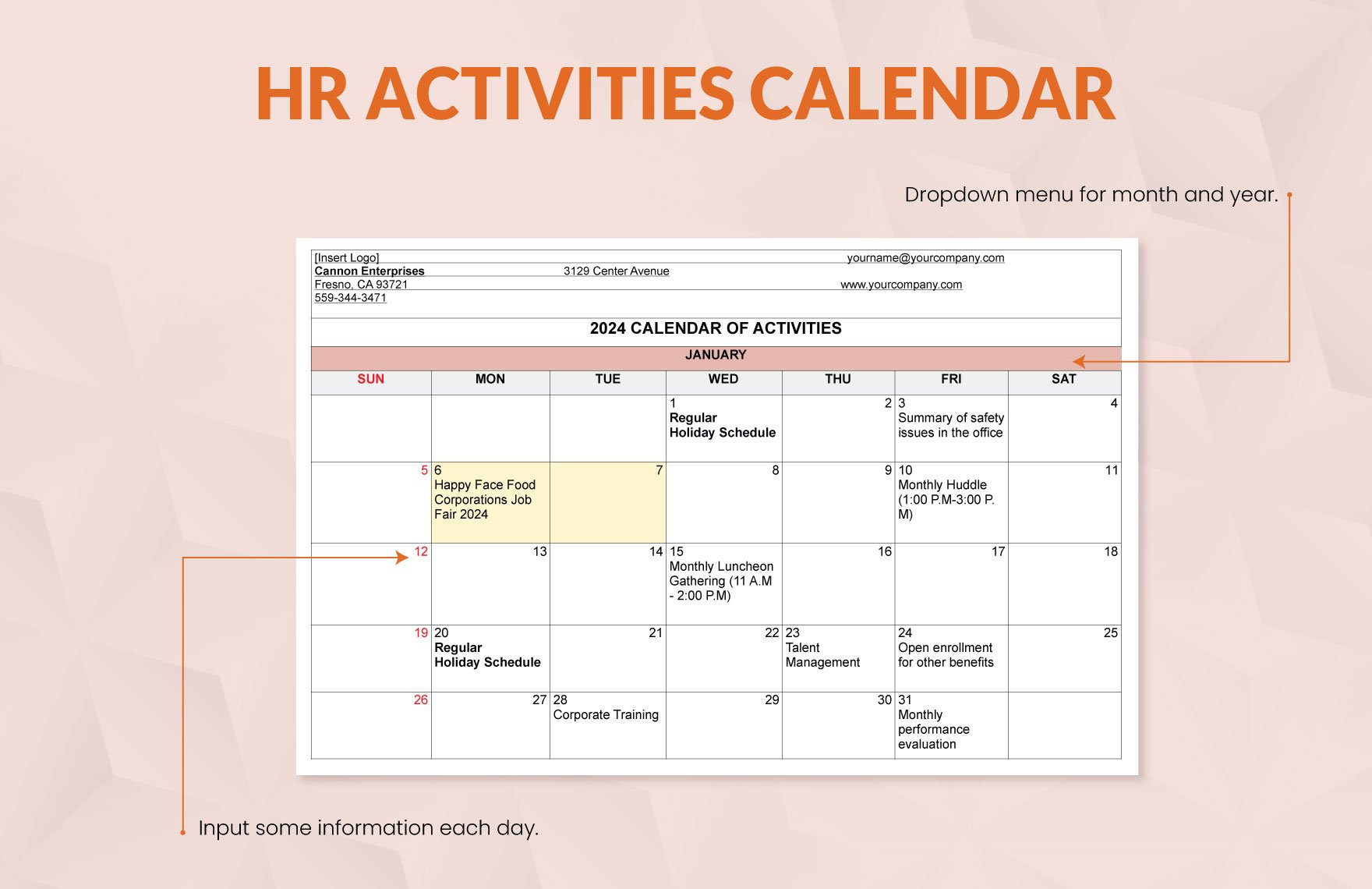 HR Activities Calendar Template