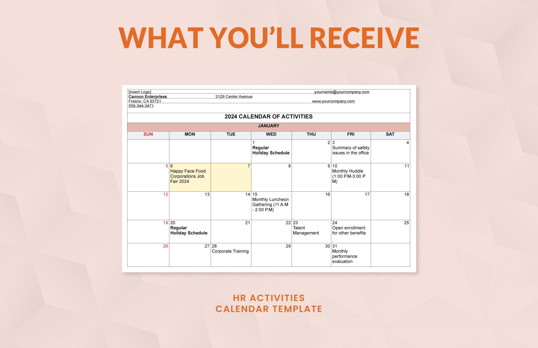 HR Activities Calendar Template