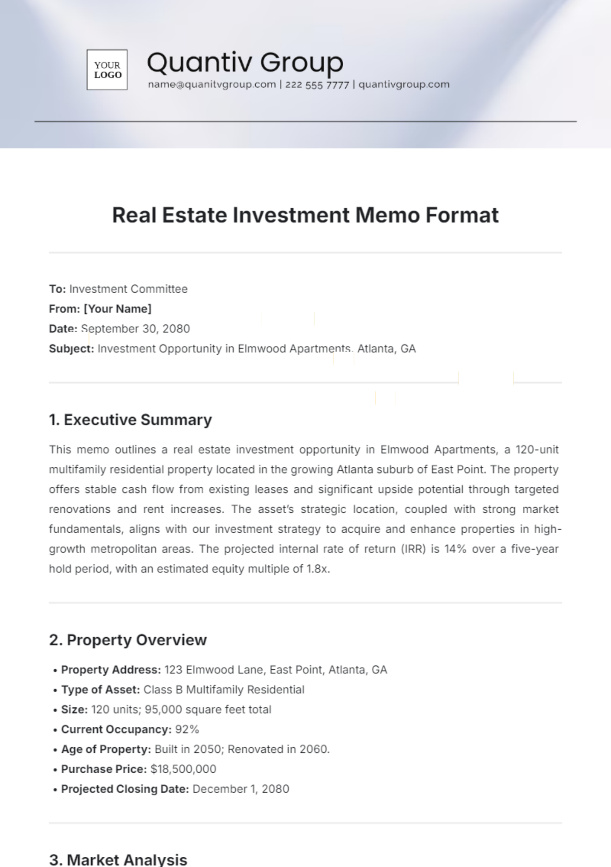 Real Estate Investment Memo Format Template - Edit Online & Download