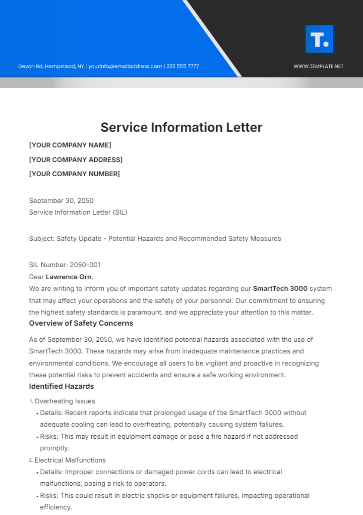 Service Information Letter Template - Edit Online & Download