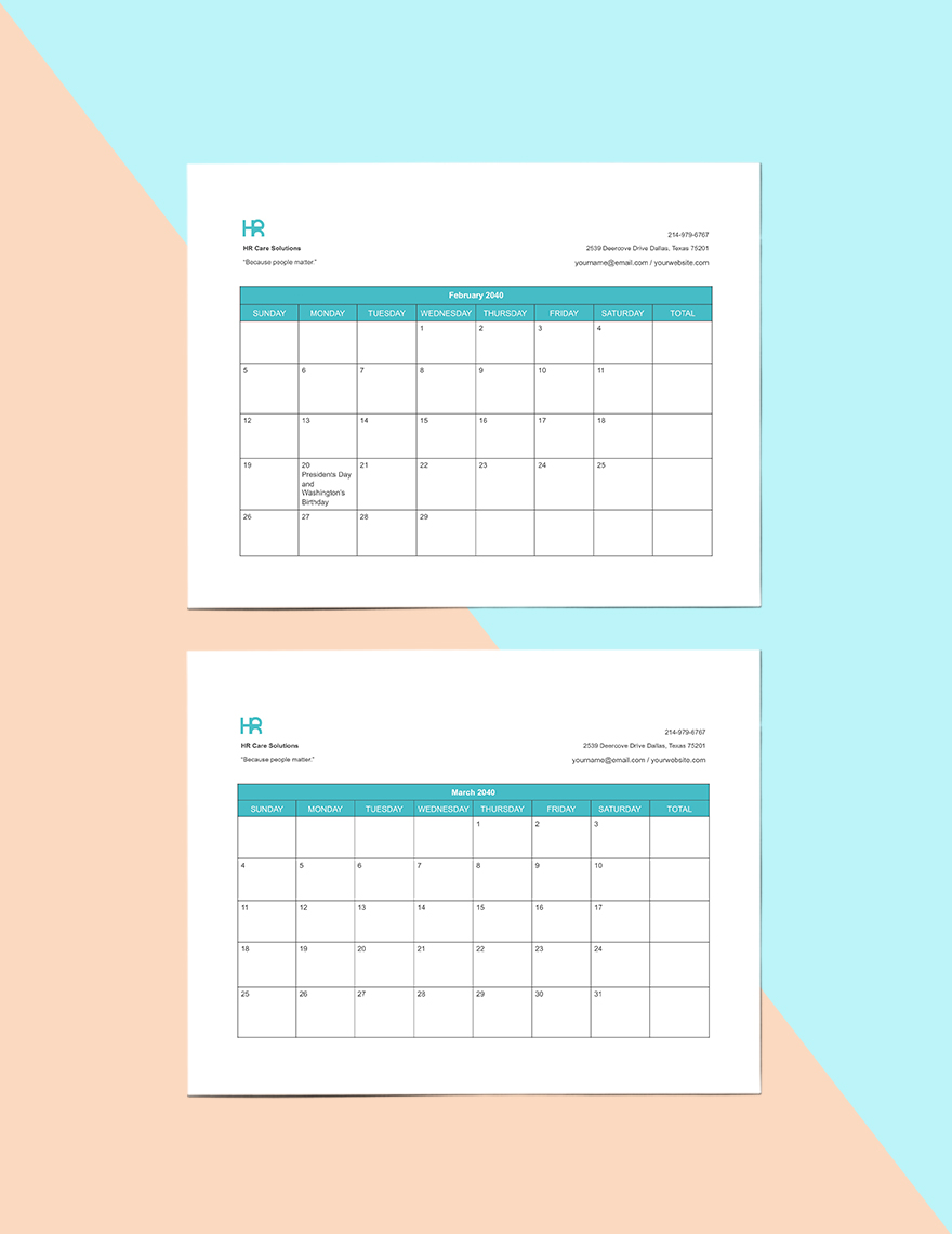 Employee Attendance Calendar Template in Portable Documents, MS Excel