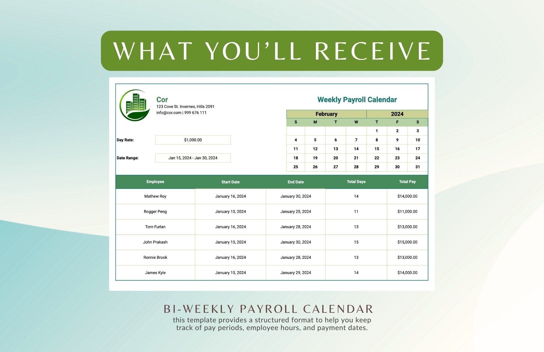 Bi-Weekly Payroll Calendar Template