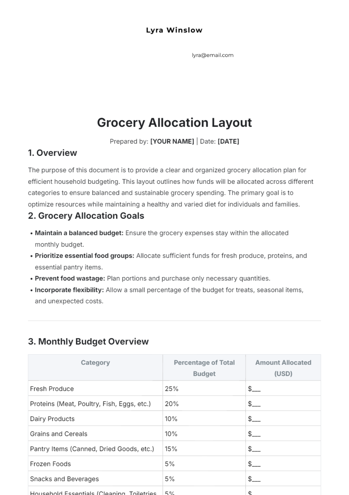 Grocery Allocation Layout Template - Edit Online & Download