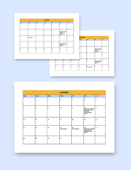 Editable Payroll Calendar