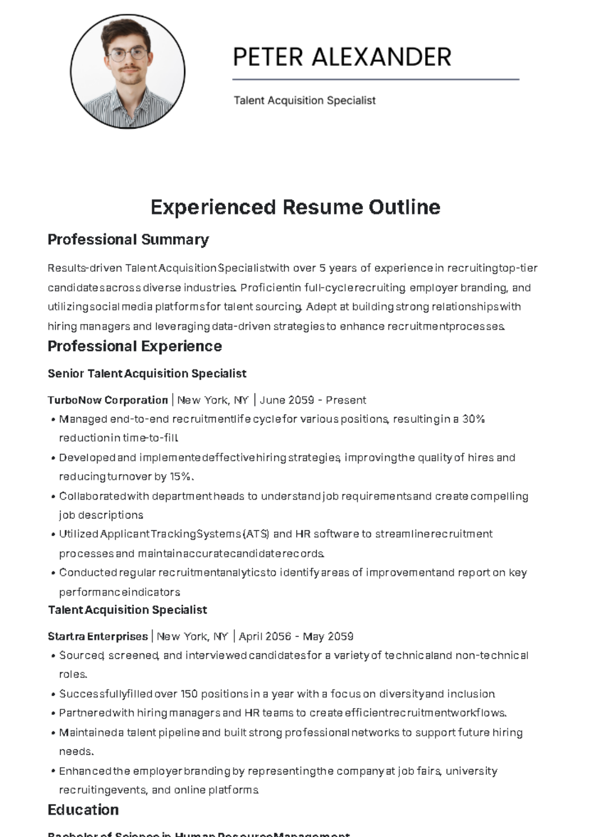 Experienced Resume Outline Template