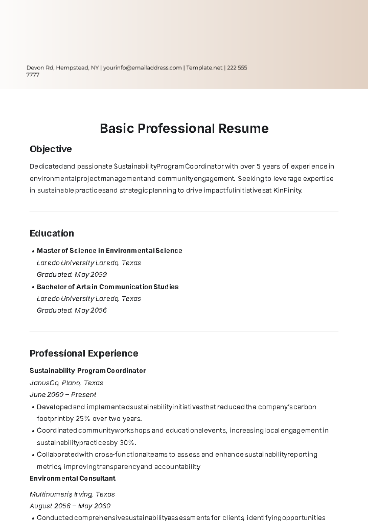 Basic Professional Resume Template - Edit Online & Download