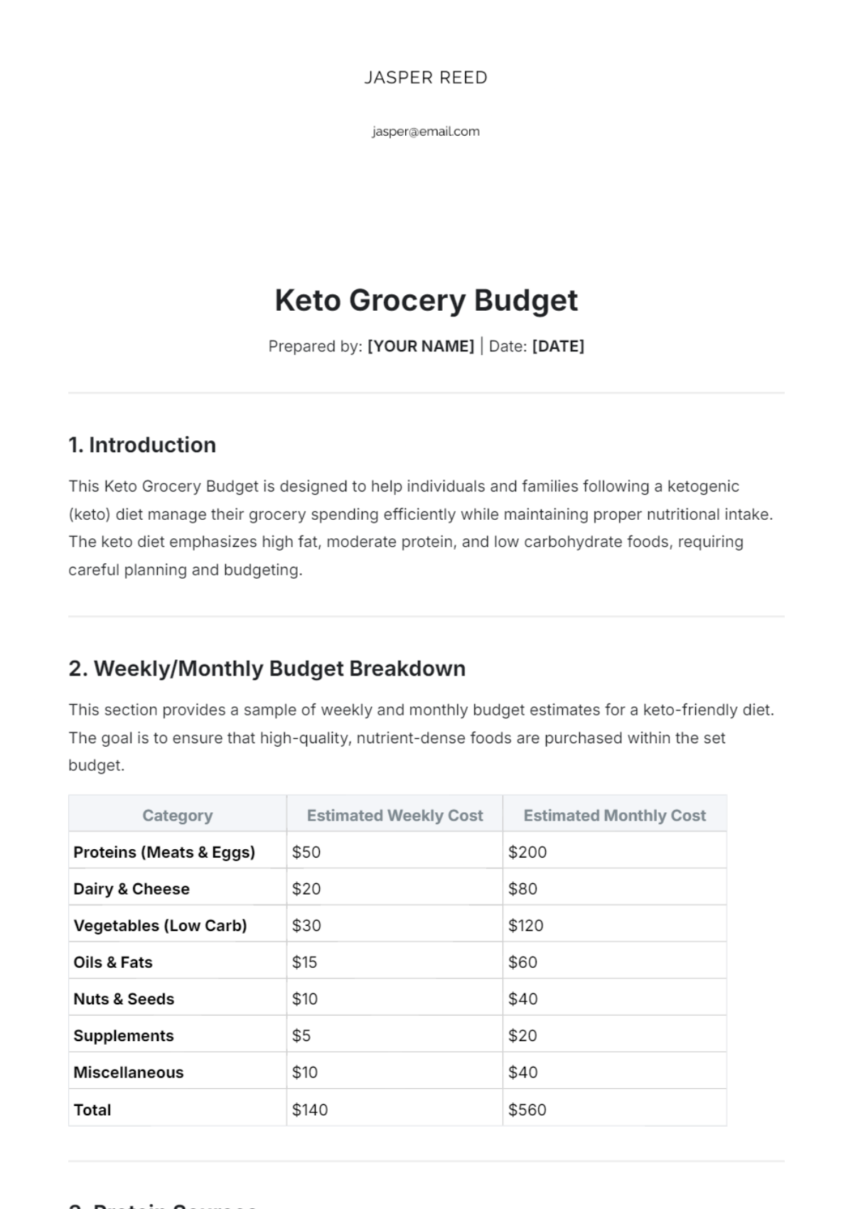 Keto Grocery Budget Template - Edit Online & Download