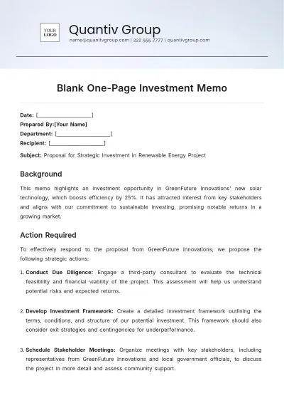 Free Blank One-Page Investment Memo Template to Edit Online