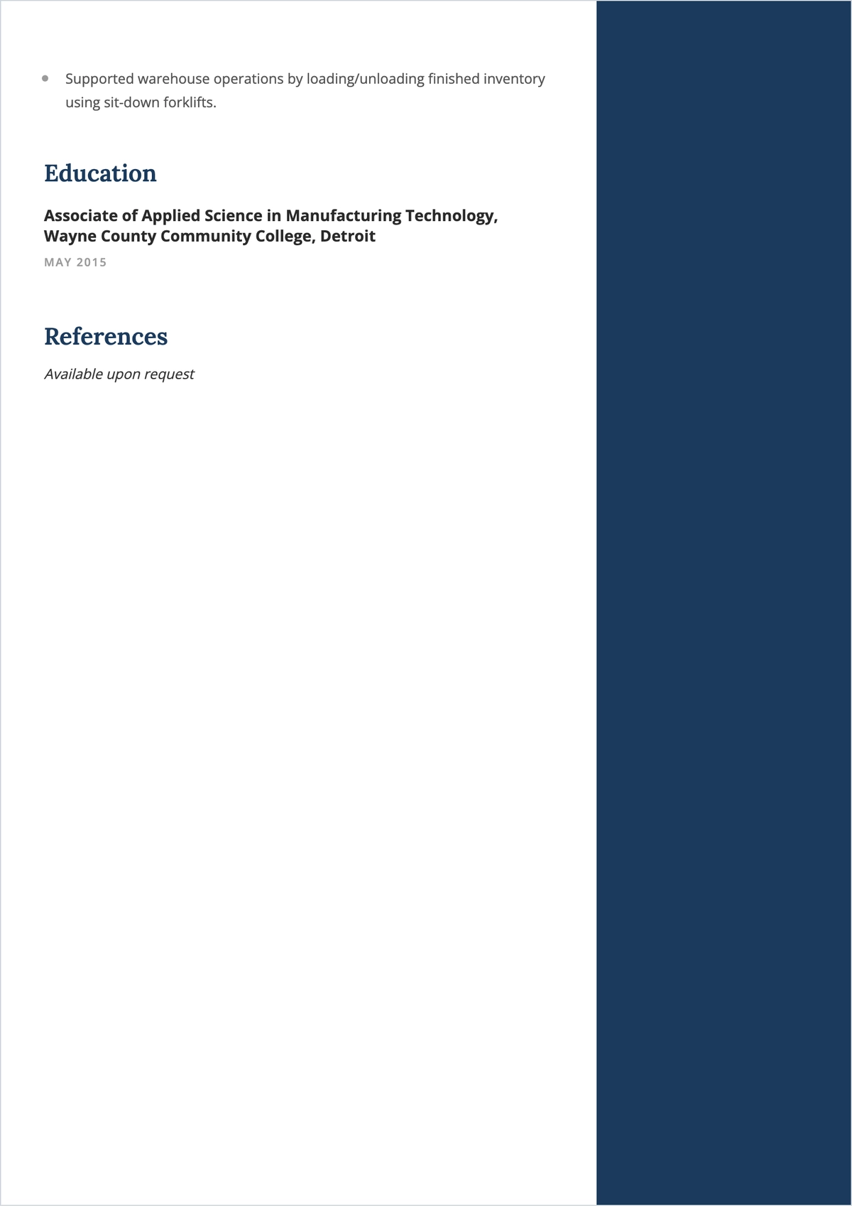 Free Manufacturing Worker ATS Resume Template, AI Resume Builder
