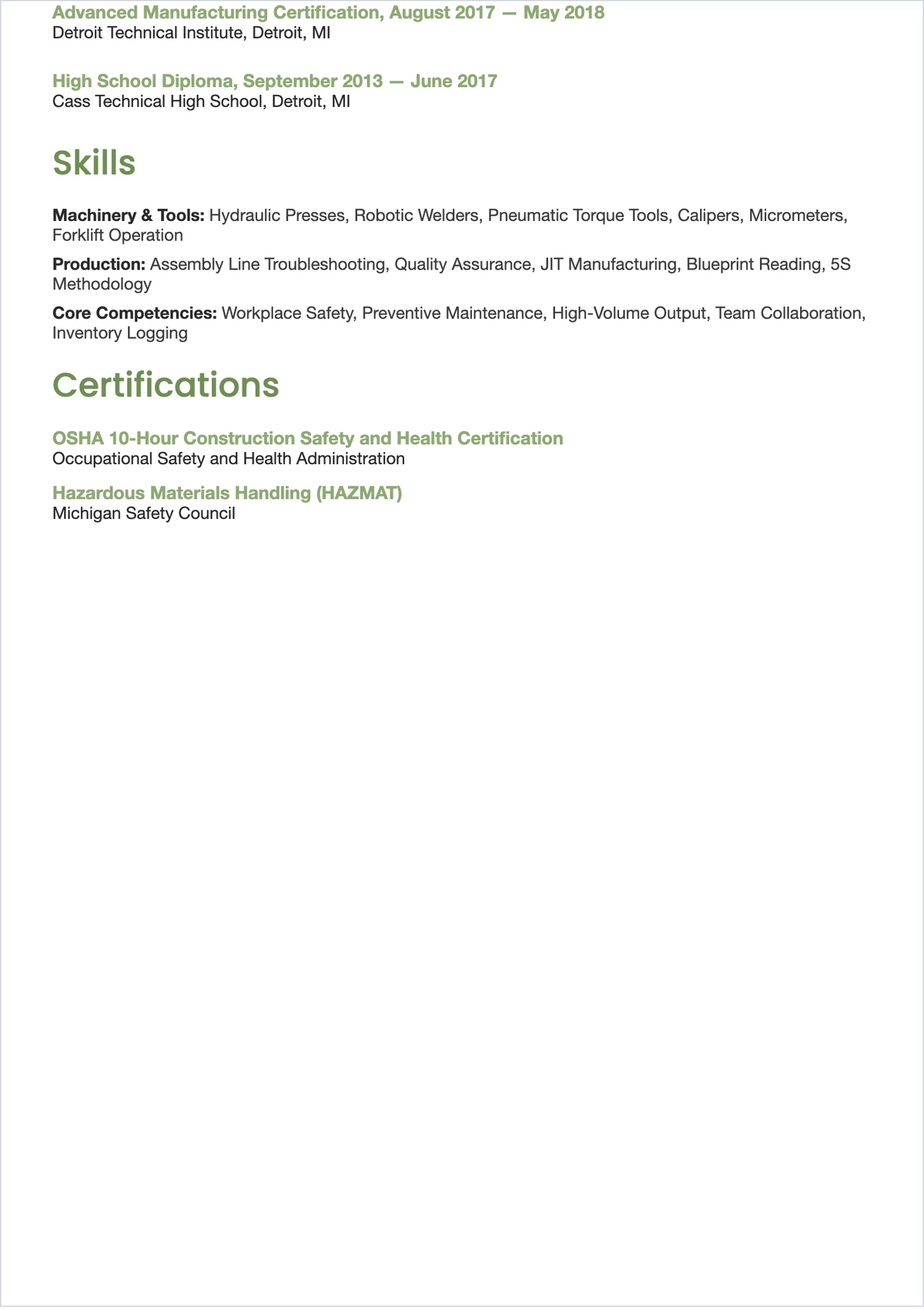 Free Production Worker ATS Resume Template, AI Resume Builder