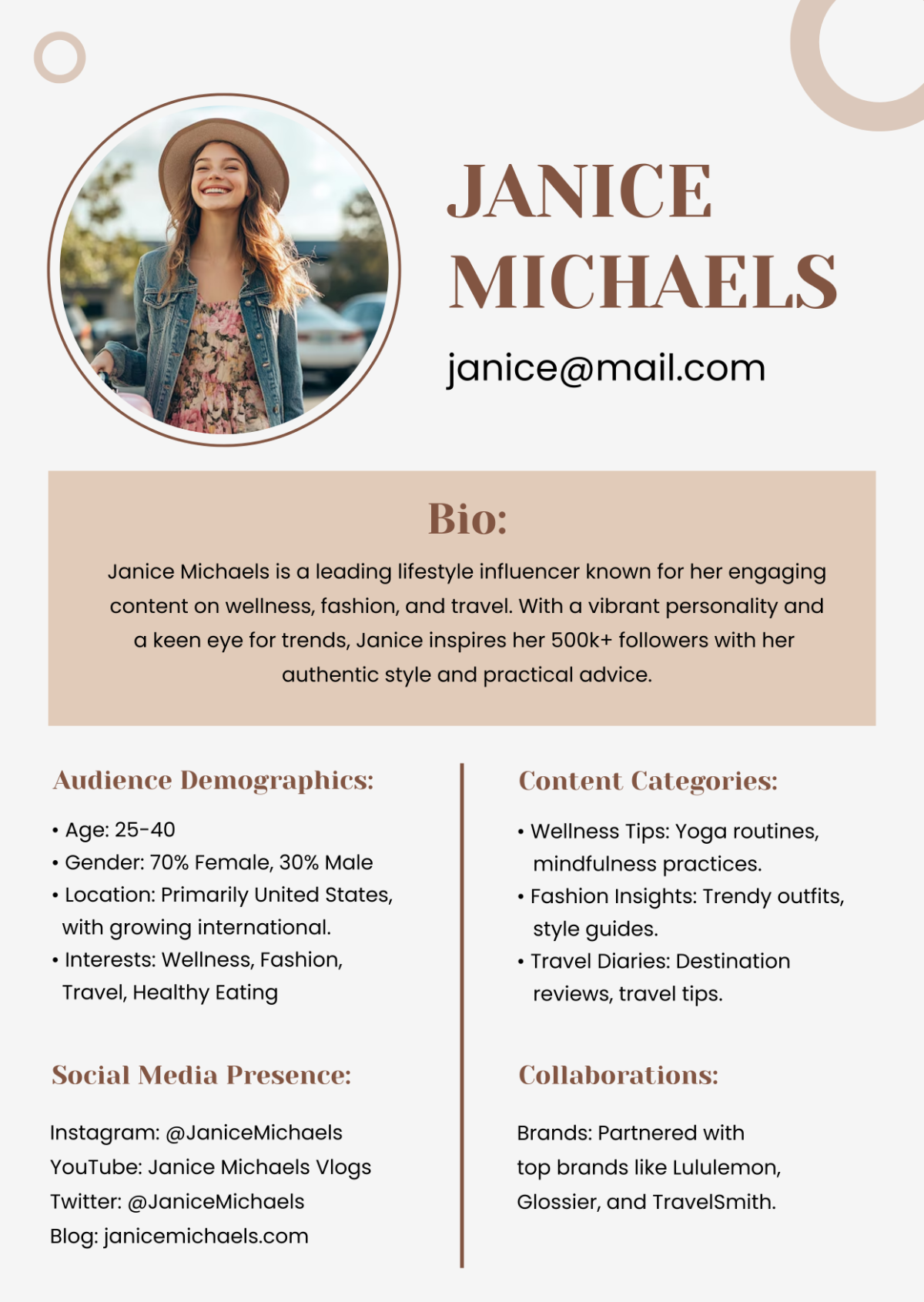 Influencer Profile Template - Edit Online & Download