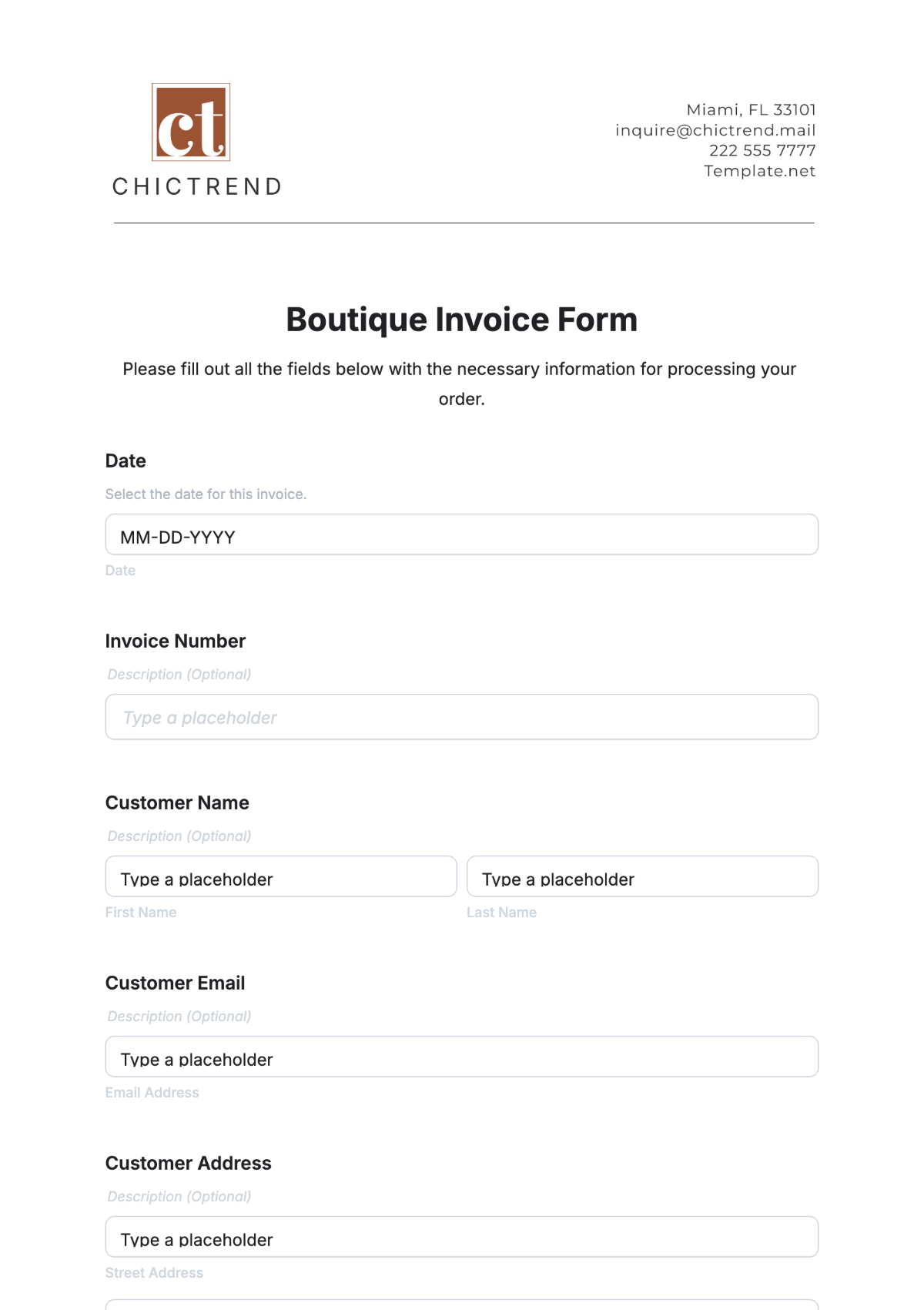 Boutique Invoice Form Template - Edit Online & Download