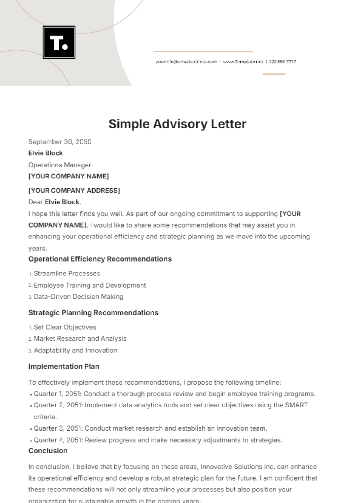 Simple Advisory Letter Template - Edit Online & Download