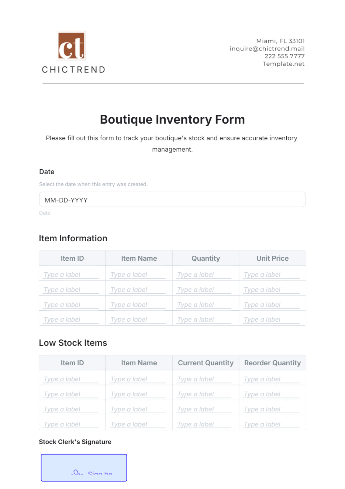 Boutique Inventory Form Template - Edit Online & Download