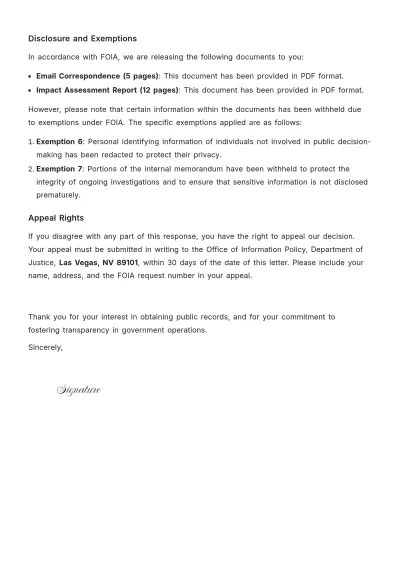 Free Freedom of Information Act Response Letter Template to Edit Online