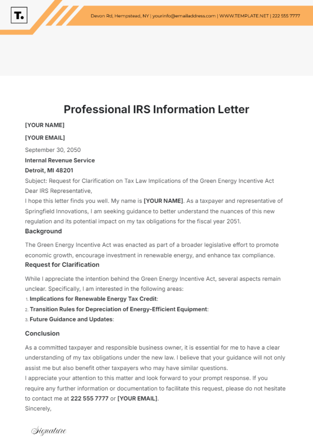 Professional IRS Information Letter Template - Edit Online & Download