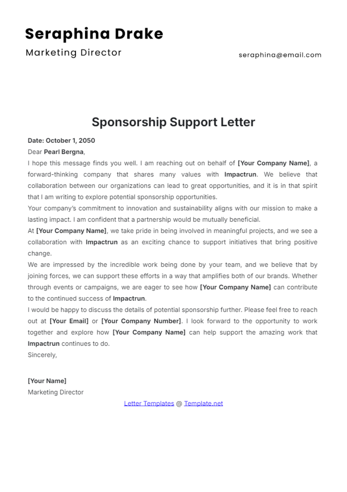 Sponsorship Support Letter Template - Edit Online & Download