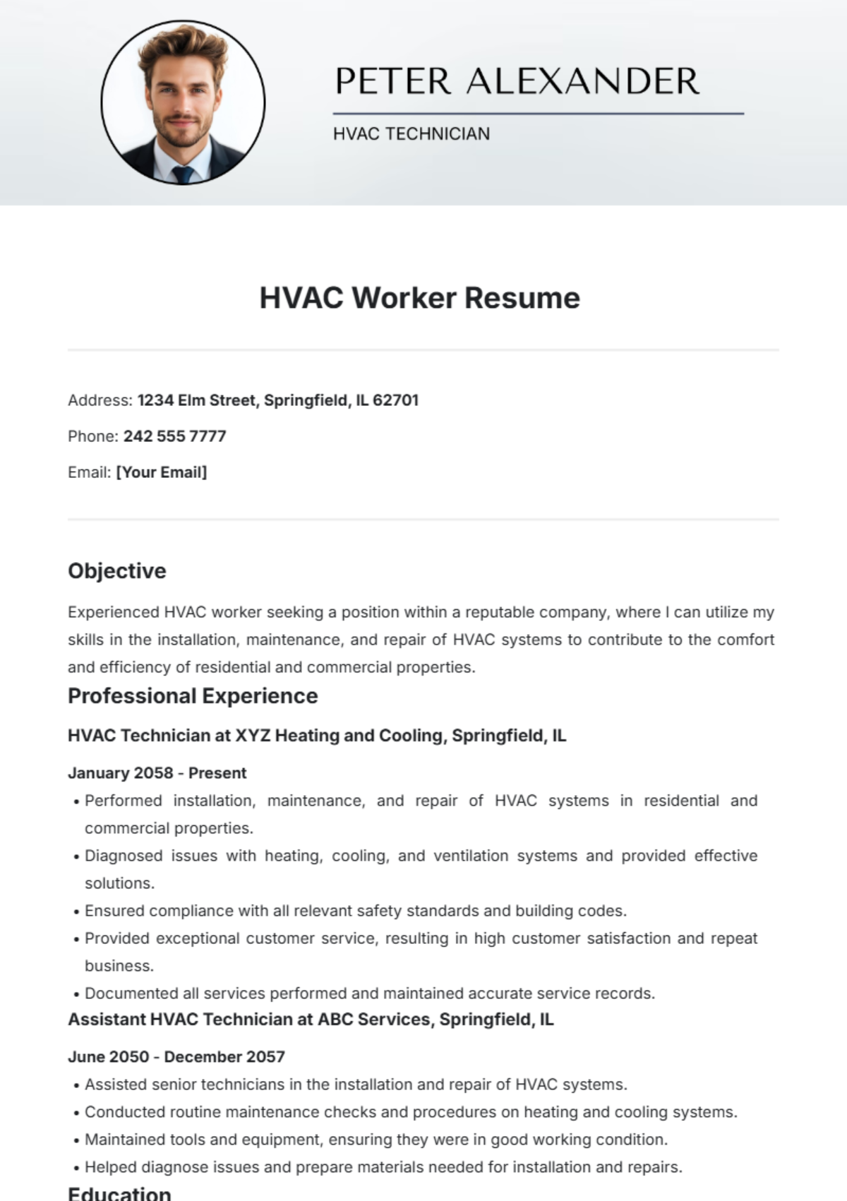 HVAC Worker Resume Template - Edit Online & Download