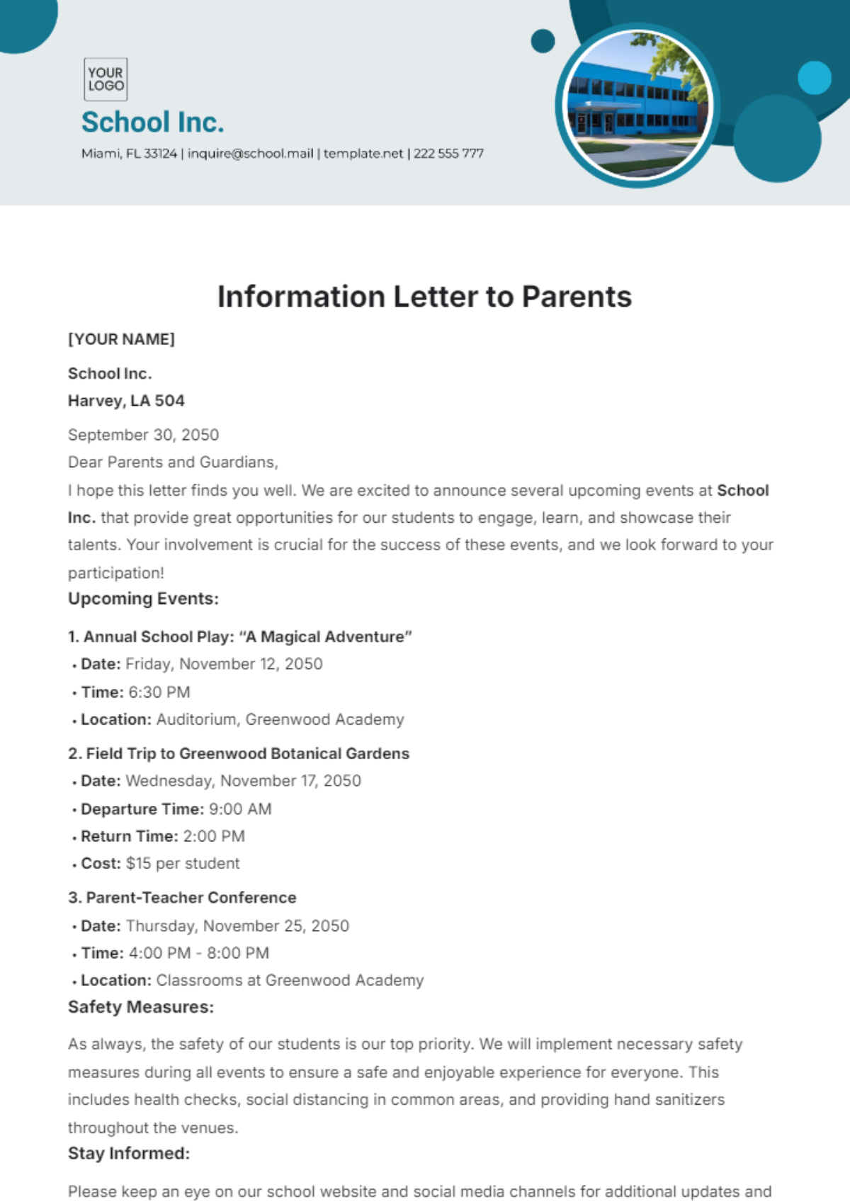 Information Letter to Parents Template - Edit Online & Download