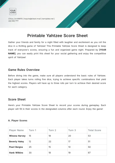 Free Printable Yahtzee Score Sheet Template to Edit Online